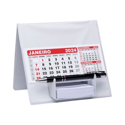 Calendário de Mesa com Suporte para Rascunho em PVC - BRANCO