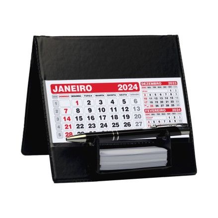 Calendário de Mesa com Suporte para Rascunho em PVC - PRETO