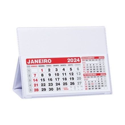 Calendário de Mesa Grande em Couro Ecológico - BRANCO